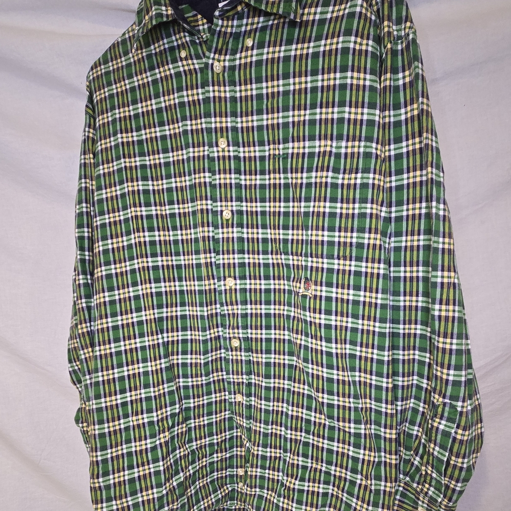 Tommy Hilfiger Men's Multicolor Plaid Button Up Long Sleeve Cotton VTG 90s Large